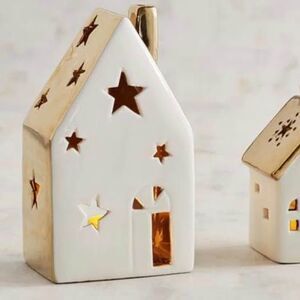 Porcelain gold and white tea light or candle house